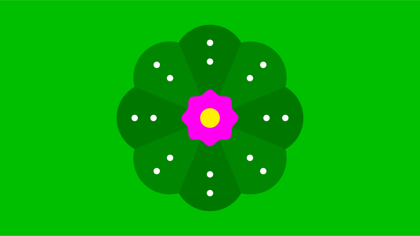 stylized image of a green cactus with a pink flower, against a green background